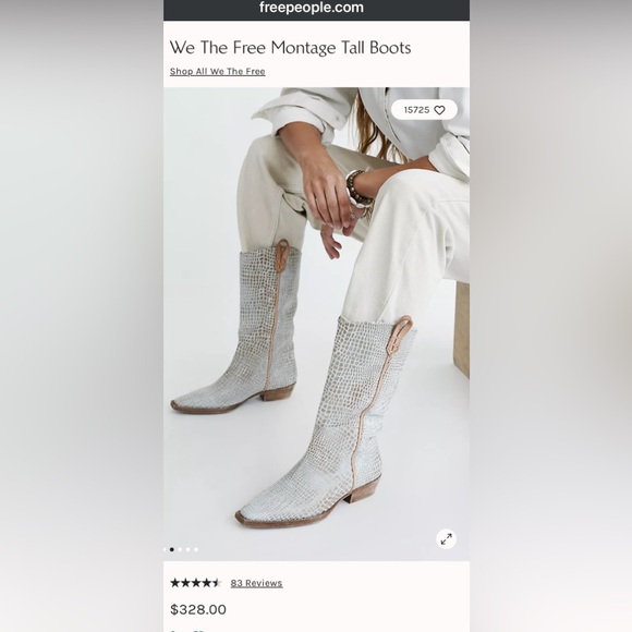 FREE PEOPLE WE THE FREE ‘MONTAGE’ LEATHER TALL BOOTS IN WHITE CROC SILVER STUDS - Picture 9 of 12